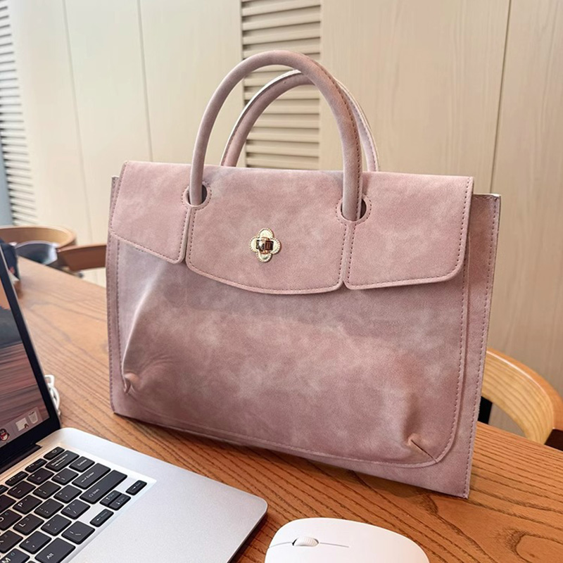 Laptop Bag Leather 15 - Elegant Pink PU Leather Laptop Tote
