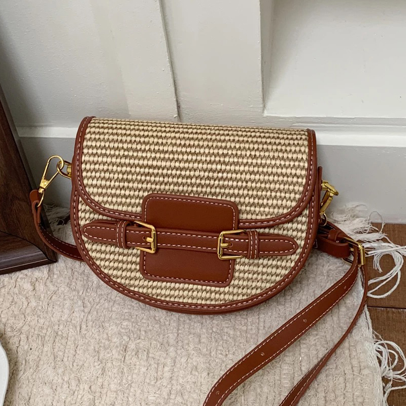 Luxury Bags Leather - England Style Mini Straw Saddle Bags