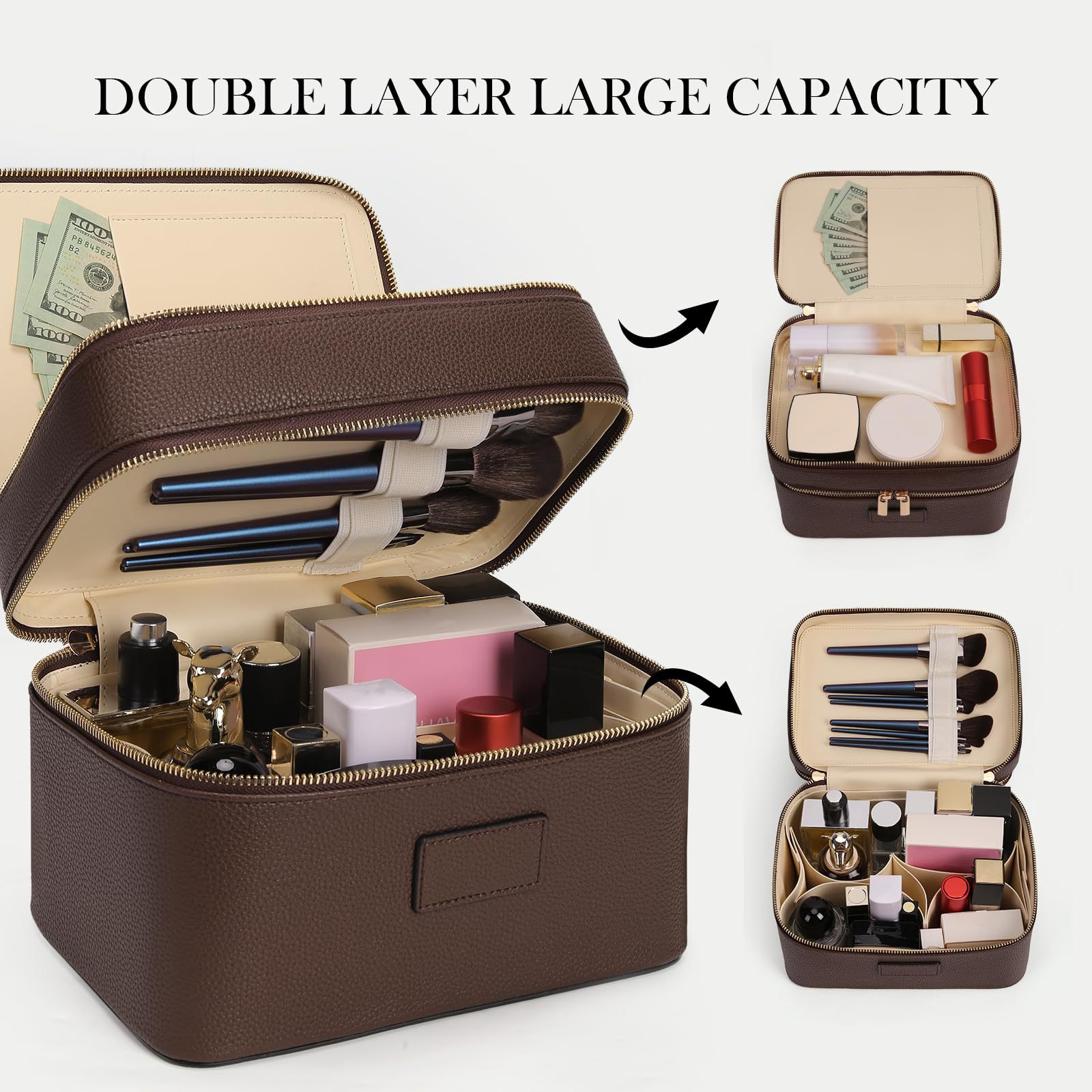 Large Capacity Double-layer Lu - Luxury Bags Leather 评论和价格