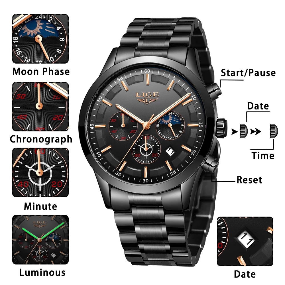 LIGE Business Watches Mens Top - Luxury Bags Brands List 评论和价格